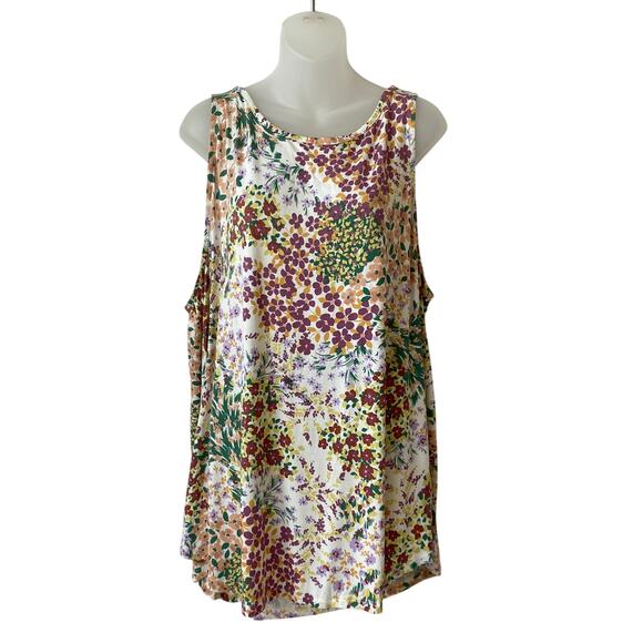 2/$30 24/7 Maurices Floral Tank Top Women 3X Purple Green‎ Cottagecore Stretch - Picture 1 of 8